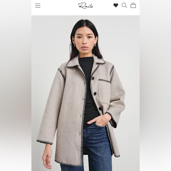 Rails Odyssey Jacket - Oversized wool jacket with black contrast stitch - Picture 3 of 5